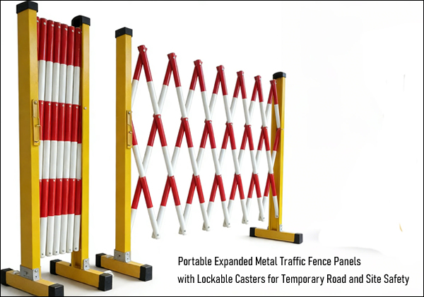 Portable Expanded Metal Traffic Fence Panels with Lockable Casters